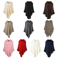 Pull d'hiver surdimensionné RTS pour femmes, couleur unie, poncho à capuche en tricot, cape en crochet, franges, châle enveloppant en cachemire