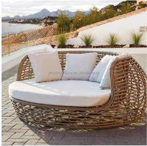 Cama de cuerda de ratán redonda para exteriores, moderna, con marco de aleación de aluminio, para ocio y jardín - Product Image 4