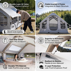 Outdoor Luxury Oxford Four Season Single Layer Automatic Inflatable <b>Tent</b> Camping Portable 6-8 Person <b>2</b> <b>Rooms</b> 1 Hall Waterproof P - Product Image 3