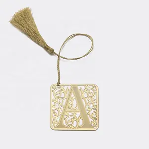 Custom Cute Gold Silver Metal Etching Logo Character Bookmark Hanging Tassel Cute Metal Cut Hollow Bookmark
