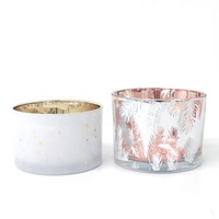 FENGJUN Pot à bougie en verre cylindrique de haute qualité avec couvercle, motif plume rose et blanche, 380 ml, recyclable, logo personnalisé, Noël