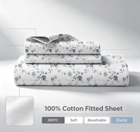 Drap-housse en coton élastique 200TC, linge de lit confortable pour chambre d'hôtes
