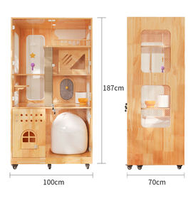 Lüks kauçuk ahşap pano temperli cam evrensel tekerlek Pet ev ekran kabine hareketli kedi evi Villa yetiştiriciliği odası kafes - Product Image 6