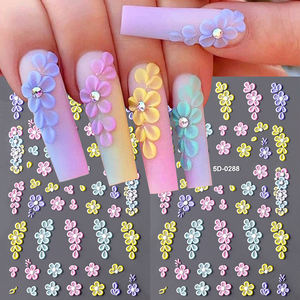 Pegatinas para decoración de <span class=keywords><strong>uñas</strong></span> en relieve 5D, coloridas <span class=keywords><strong>flores</strong></span> <span class=keywords><strong>elegantes</strong></span>, deslizadores de mariposa rosa para <span class=keywords><strong>uñas</strong></span>, calcomanías de manicura de pétalos blancos - Product Image 2