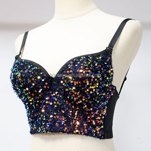 A074 Corset Tendance Halter <span class=keywords><strong>à</strong></span> <span class=keywords><strong>Paillettes</strong></span>, Haut Sexy Perlée Scintillant pour Femme, <span class=keywords><strong>Bustier</strong></span> Dos Nu - Product Image 2