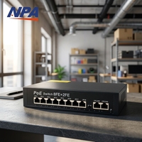Conmutador Ethernet POE ANPA AP-1028PE de 10 Puertos 10/100Mbps, 2 Uplinks, Protección contra Rayos de 6KV, Extensión de 250m, SNMP, Capacidad de 2.0Gbps, QoS