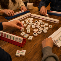 Jeu de tuiles de mahjong américain en acrylique à 5 couches, thème Londres britannique avec des motifs de bus à deux étages et du Big Ben