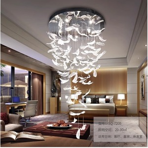 Art Crystal Feather Chandelier Round Led <b>Light</b> For Restaurants Hotels Salons Offices - Product Image 4