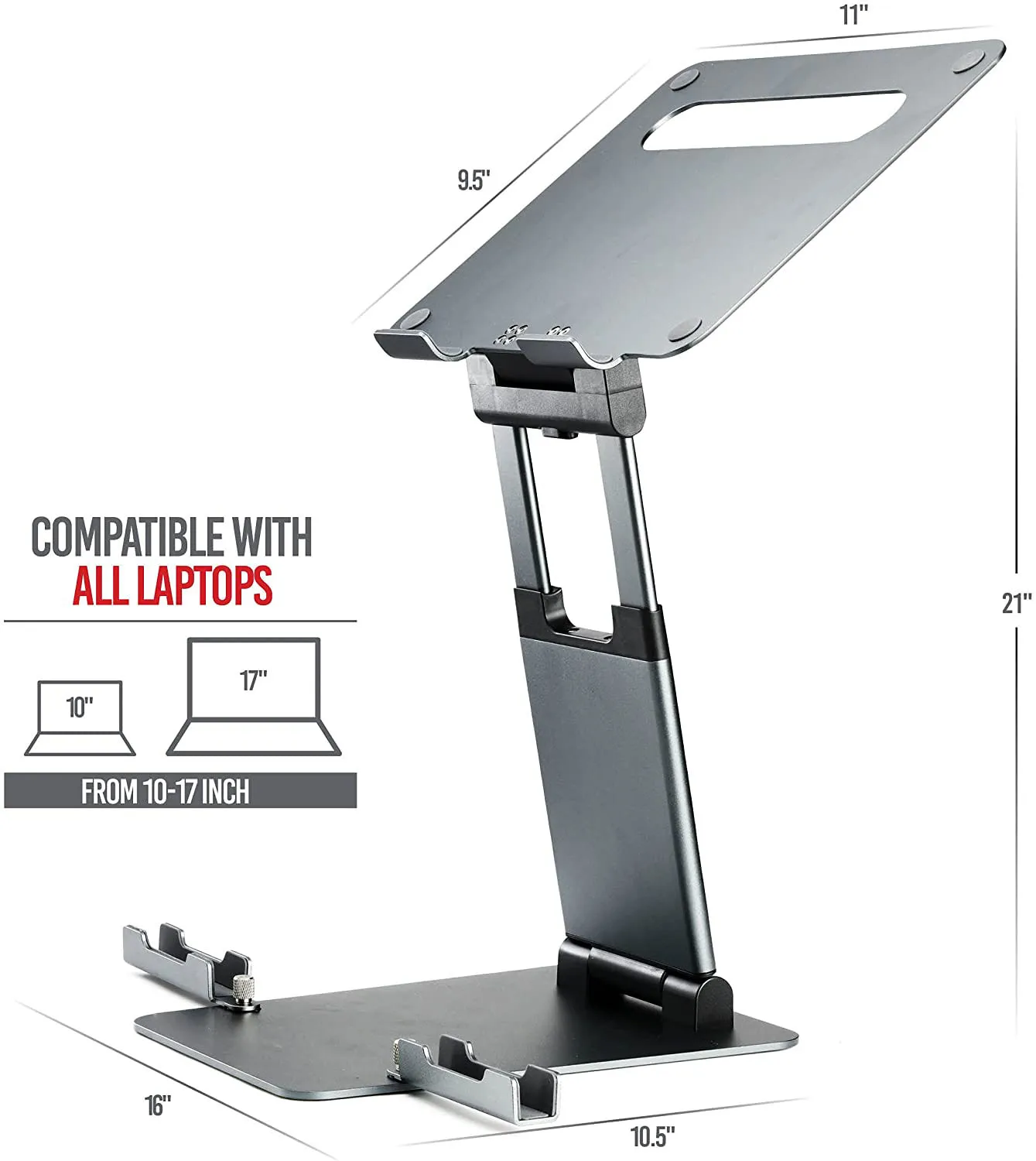 Ergonomic Adjustable height up to 20" laptop stand for desk Portable laptop riser with Phone Holder