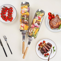 Barbecue portable d'extérieur avec panier roulant en acier inoxydable, facile à nettoyer, résistant à la chaleur, outils de barbecue modernes de haute qualité