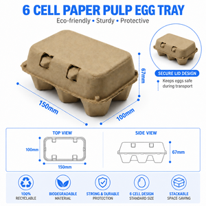 Cartons à œufs à 6 alvéoles en pulpe recyclée biodégradable, écologiques, personnalisés en usine, avec couvercle rabattable, pour œufs de poule, supermarchés et fermes - Product Image 2