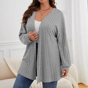 Nuova Giacca in Maglia da Donna Autunno-Inverno, Manica Lunga, Tinta Unita, Scollo a V, Stile Cardigan, Moda Plus Size - Product Image 1