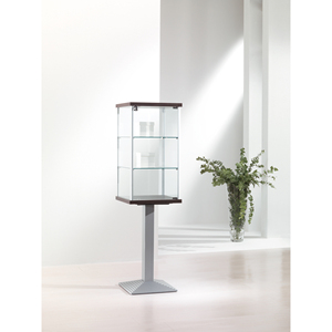 Modern Aluminium <b>Framed</b> Showcase 45x45x161cm Light <b>Grey</b> Tempered Glass Adjustable Shelves Lockable Door Display Cabinet - Product Image 1