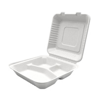 Emballage alimentaire moderne à 3 compartiments en bagasse biodégradable sans BPA, jetable, micro-ondable, 30 oz, pour plats à emporter