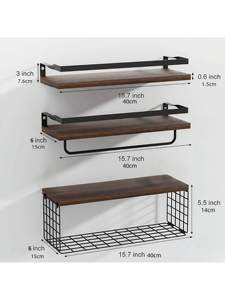 Estantes Flotantes de <span class=keywords><strong>Pared</strong></span> para Toallas, Organizadores de Sala de Estar, Estantes de Almacenamiento Rústicos de <span class=keywords><strong>Madera</strong></span> de un Solo Nivel, No Plegables, Jeeves - Product Image 6