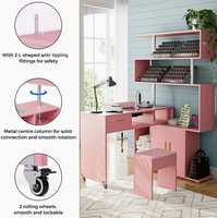 Table de manucure bureau à ongles en forme de L avec tabouret et collecteur de poussière et armoire à tiroirs poste de travail de manucure réversible rotatif sur roues