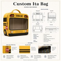 Sac Ita personnalisé mignon en forme de bus scolaire, sac à main jaune Kawaii avec grande fenêtre transparente en PVC, sac pour badges, sac à fermeture éclair avec breloque feu stop