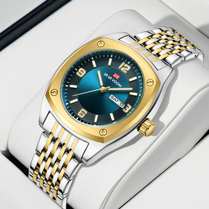 Montre de luxe pour homme en or, boîtier carré, bracelet tressé, mouvement à quartz, avec affichage jour et date, montre de cérémonie et d'affaires - Product Image 2