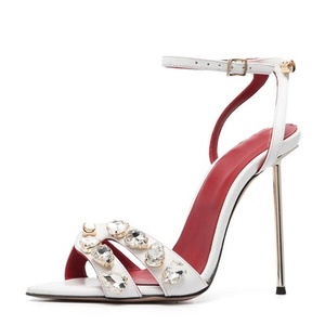 Sandales à talons hauts en métal avec grands diamants pour femme, taille 45, à bride cheville, bout pointu, pour soirée, style stiletto, chaussures personnalisées - Product Image 3