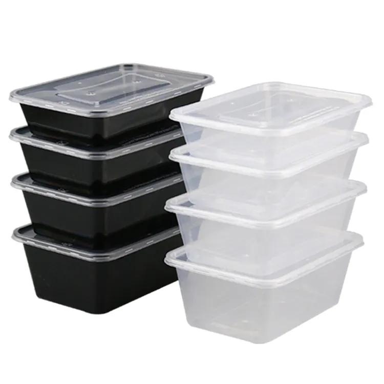 Récipient alimentaire carré en plastique noir transparent jetable à emporter boîte alimentaire rectangulaire en plastique boîtes à lunch