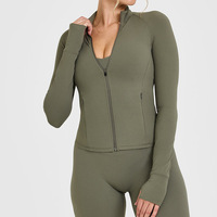 Veste de sport respirante et légère pour femme avec logo personnalisé, veste de yoga, vêtements de sport, manches longues, col montant, fermeture éclair, veste de gym