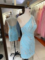 Robe de Soirée Courte Scintillante à Bretelles Asymétriques de Luxe, Ornée de Perles, Qualité Supérieure pour Grossiste de Boutiques 2026