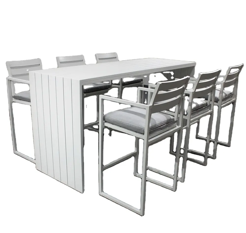 Gartenmöbel im Freien 6-Sitzer Aluminium rahmen Bistro Barhocker Bar Esstisch und Stühle