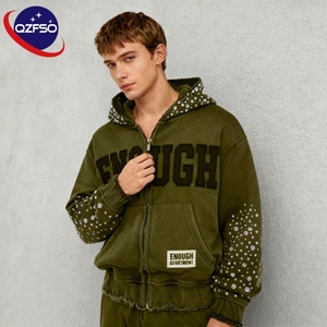 Personnalisé 280 Gsm Français Terry Streetwear Y2K Vintage Strass Poids Lourd Surdimensionné Soleil Faded Distressed Cropped Zip Up Hoodie - Product Image 1
