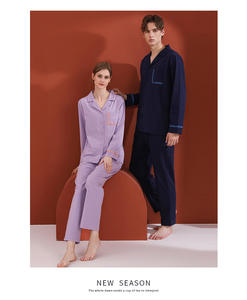 Pijama <span class=keywords><strong>de</strong></span> manga larga para hombre y mujer, ropa <span class=keywords><strong>de</strong></span> dormir <span class=keywords><strong>de</strong></span> punto <span class=keywords><strong>de</strong></span> algodón y LICRA <span class=keywords><strong>de</strong></span> color sólido con costura simple a la moda - Product Image 5