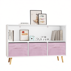 Estantería infantil con cajones de tela rosa y blanco, 2 estantes, armario de almacenamiento plegable para habitación infantil, diseño escandinavo - Product Image 1