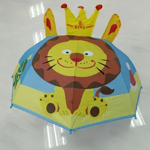 JSMANA再生面料男童可爱卡通女童长柄3D耳造型Parapluie Enfant Avec Dessin儿童伞带标志