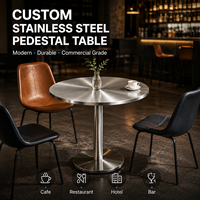 Table de bar ronde moderne en acier inoxydable avec base sur pied brossé, table haute robuste pour café et restaurant
