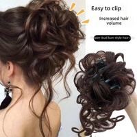 Perruque queue de cheval bouclée vintage style romain avec nœud en satin noir, extension de cheveux à clipser à boucles spirales pour Cheongsam Lolita Cosplay