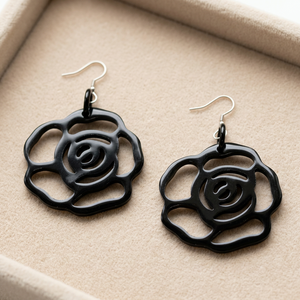 Handmade Custom Children's Cute <b>Hoop</b> Earrings with Rose Design Eco-friendly Natural Horn Jewelry Hot Sale From Vietnam - Product Image 3