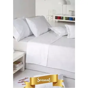 Ensemble de draps Esmeralda, 50% coton, 50% polyester, 200 fils, blanc uni, literie pour la maison, 4 pièces - Product Image 3