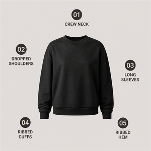 Sudadera Clean Essential Oversized de Cuello Redondo, 100% Algodón Tejido, Color Negro Sólido, Estilo Minimalista, para Otoño - Product Image 2