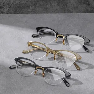 Großhandel Brillen Hochwertige Brillen Fertig auf Lager Metall brücke Acetat Schläfe und Front Cat Eye Optische Brillen fassungen