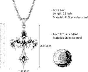 Silberne Kreuz-Halskette für Herren, Edelstahl-Anhänger, gotischer christlicher Schmuck im trendigen Stil für Damen - Product Image 2