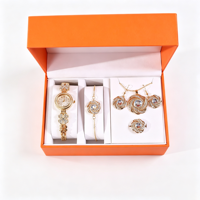 Ensemble cadeau de luxe pour femmes, montre en quartz dorée en métal, bracelet en cristal, collier, boucles d'oreilles, bague, 5 pièces de bijoux, Saint-Valentin