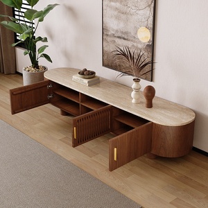 Mueble de TV de Madera Maciza Estilo Wabi-Sabi para Montar en la Pared con Almacenamiento para Sala de Estar en Apartamentos Pequeños - Product Image 4