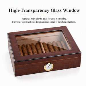 Humidor à <span class=keywords><strong>cigares</strong></span> en bois de cèdre espagnol de qualité supérieure, grande capacité, vitrine scellée avec couvercle en verre, boîte humidificatrice pour <span class=keywords><strong>cigares</strong></span> <span class=keywords><strong>cubains</strong></span> - Product Image 3