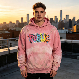 Sudadera con Capucha Personalizada de Fabricante OEM, 400GSM, Estilo Vintage, Lavado Desgastado, Impresión DTG, Efecto Desteñido por el Sol, para Hombre - Product Image 3