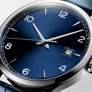 Reloj de pulsera Longinesing para hombre con correa de cuero azul, marcadores de hora sencillos, manecillas plateadas, reloj mecánico de acero inoxidable - Product Image 3