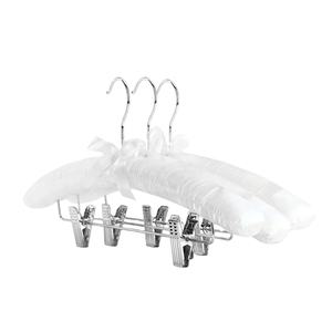 Cintre en satin <span class=keywords><strong>blanc</strong></span> rembourré pour robe de mariée avec pinces, crochet pivotant antirouille, cintre de haute qualité pour hôtel, pour costumes et pantalons - Product Image 5