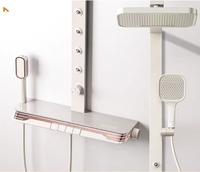 Ensemble de douche mural apparent avec robinetterie de salle de bain, système de massage dorsal intelligent à LED, couleur blanc métallisé, tendance TikTok