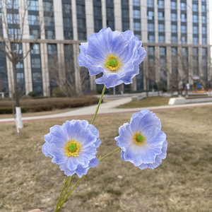 Hoa Nhân Tạo 3 Đầu Cao Monet Poppy Đám Cưới Đường Hướng Dẫn Trang Trí Hoa <span class=keywords><strong>Papaver</strong></span> Rhoeas - Product Image 3