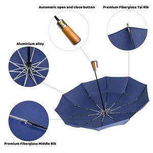 Parapluie de golf anti-vent bleu marine promotionnel avec impression de logo personnalisé, pliable en 3 sections, idéal pour les cadeaux d'affaires, grand format - Product Image 6