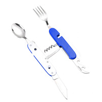 6-en-1 extérieur Portable couverts ensemble en acier inoxydable pliable couteau fourchette cuillère pour Camping pique-nique fixe ensembles de couverts