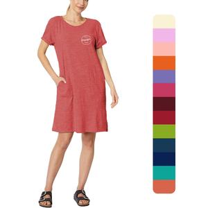 Diseño personalizado en blanco camiseta vestido cómodo bambú tela bolsillos suelto liso elegante mujer camiseta vestido con bolsillo - Product Image 1