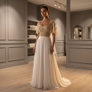 Hand Beaded Sleeveless Bridal Dress Crystal Embroidery Draped Satin <b>Skirt</b> Natural Waistline Floor-Length Sweep Train Plus Size - Product Image 4